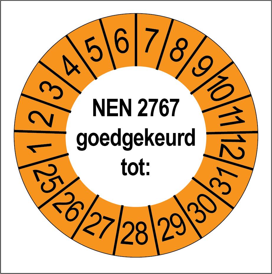 Keuringsstickers NEN 2767 Goedgekeurd Oranje Buitenrand - Rond 35 mm - Ricard