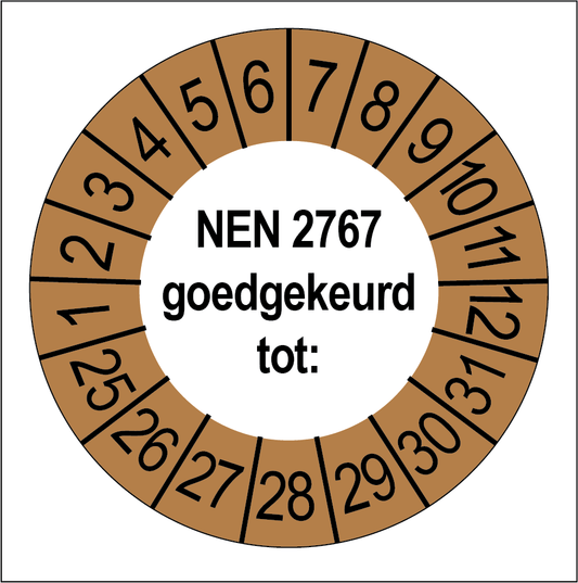 Keuringsstickers NEN 2767 Goedgekeurd Bruine Buitenrand - Rond 35 mm - Ricard