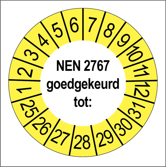 Keuringsstickers NEN 2767 Goedgekeurd Gele Buitenrand - Rond 35 mm - Ricard