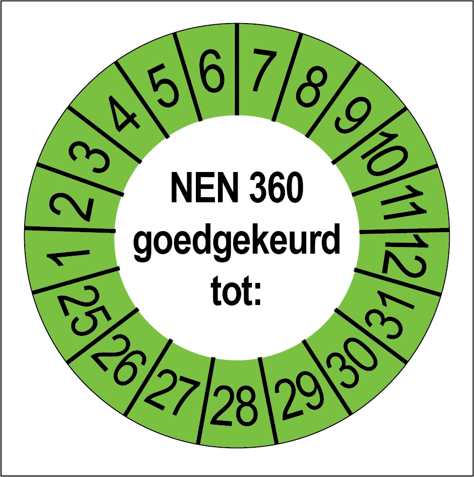 Keuringsstickers NEN 360 Goedgekeurd Groene Buitenrand - Rond 35 mm - Ricard