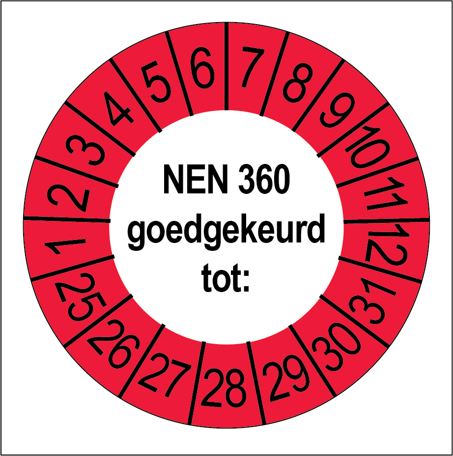 Keuringsstickers NEN 360 Goedgekeurd Rode Buitenrand - Rond 35 mm - Ricard