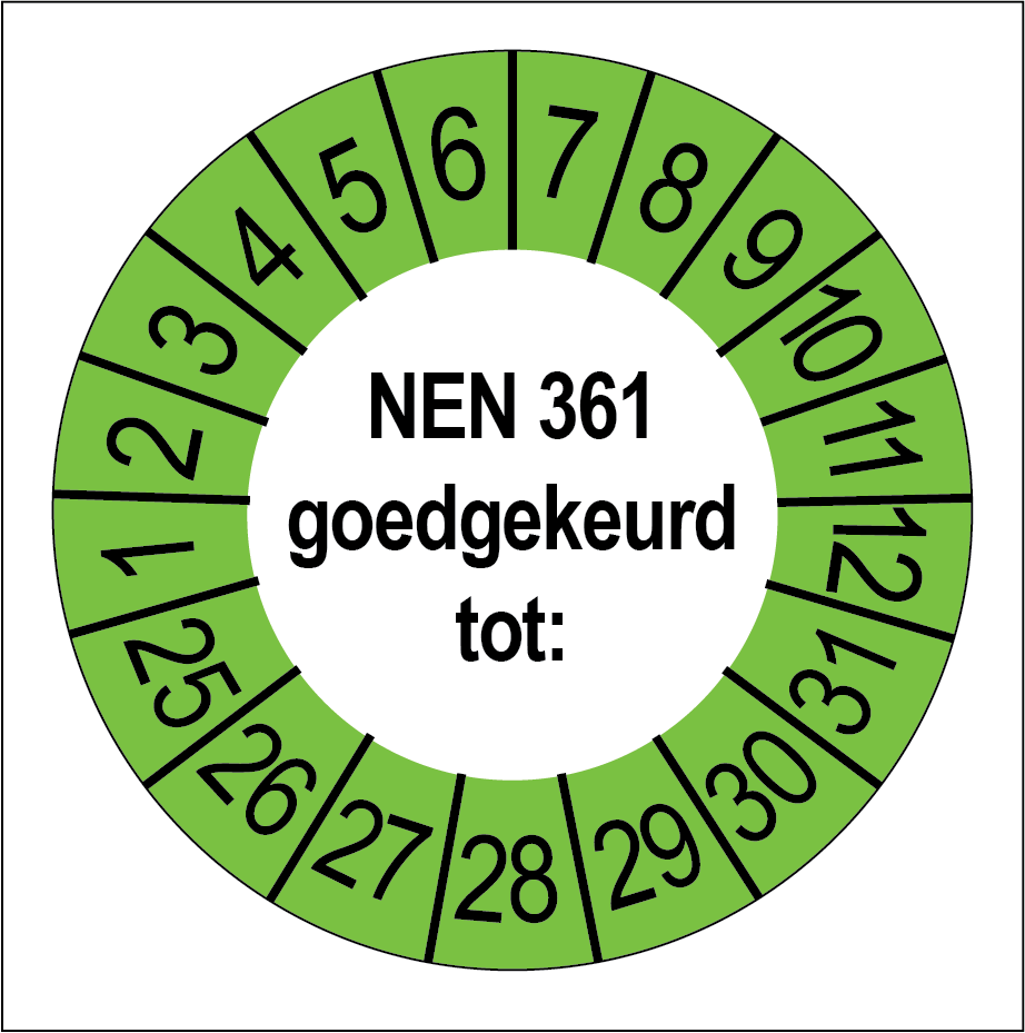 Keuringsstickers NEN 361 Goedgekeurd Groene Buitenrand - Rond 35 mm - Ricard