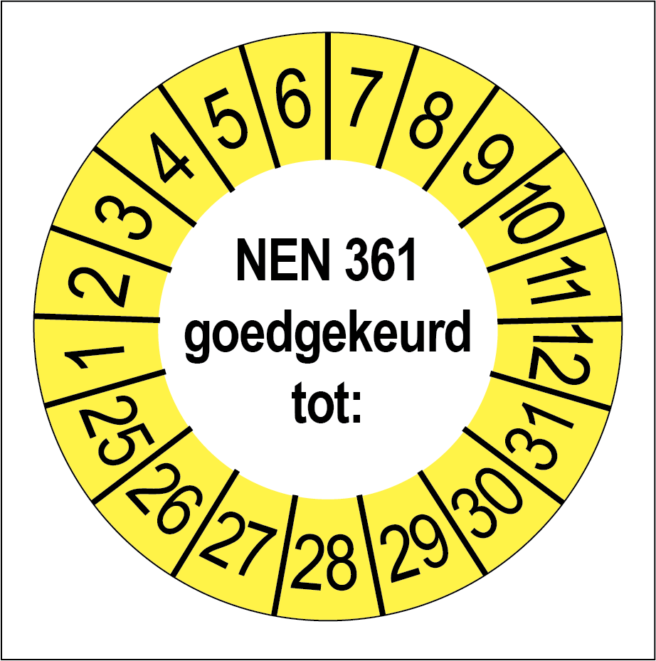 Keuringsstickers NEN 361 Goedgekeurd Gele Buitenrand - Rond 35 mm - Ricard