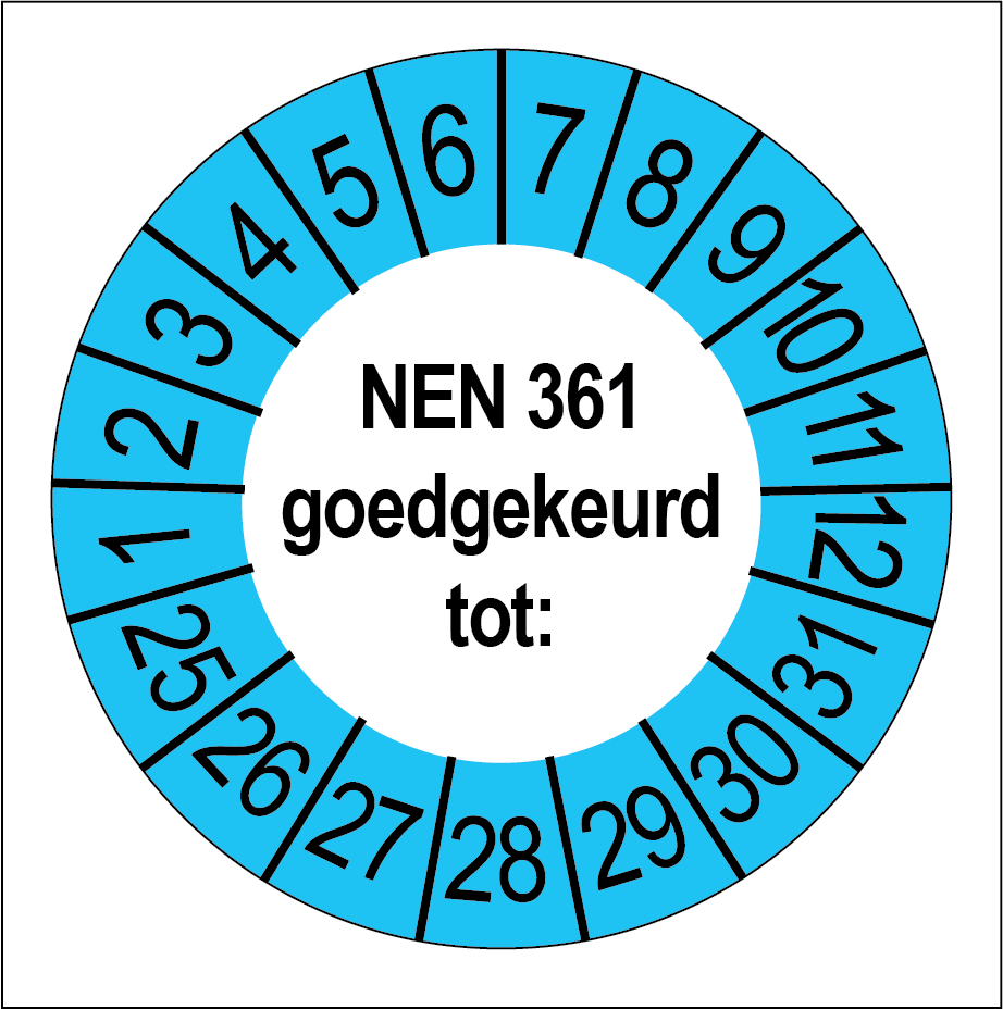 Keuringsstickers NEN 361 Goedgekeurd Blauwe Buitenrand - Rond 35 mm - Ricard