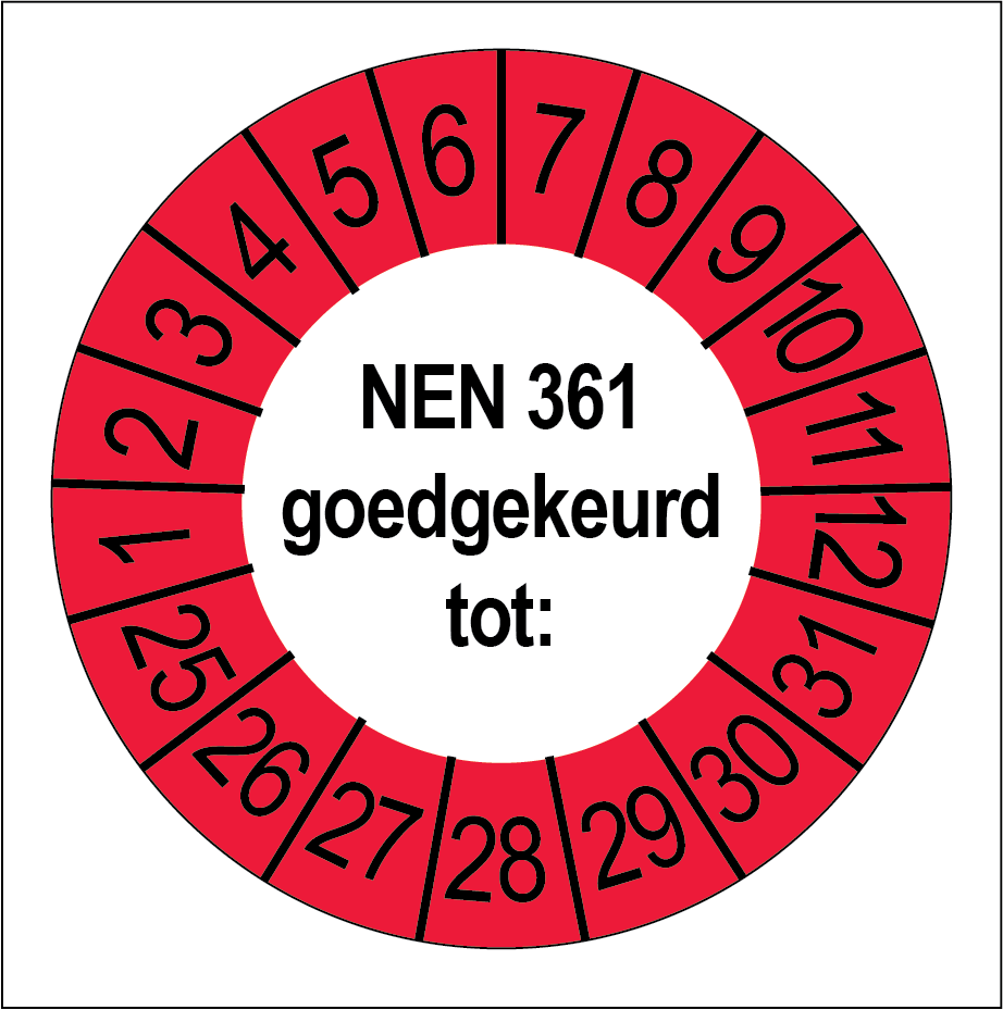 Keuringsstickers NEN 361 Goedgekeurd Rode Buitenrand - Rond 35 mm - Ricard