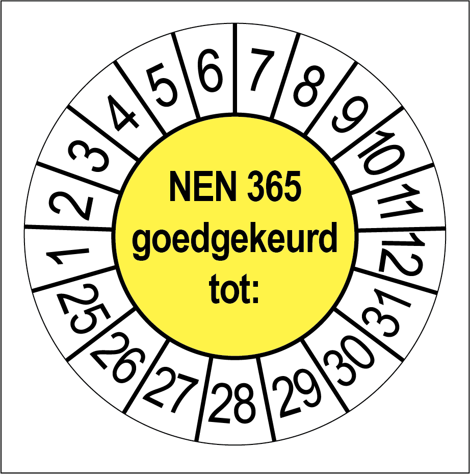 Keuringsstickers NEN 365 Goedgekeurd Geel - Rond 35 mm - Ricard
