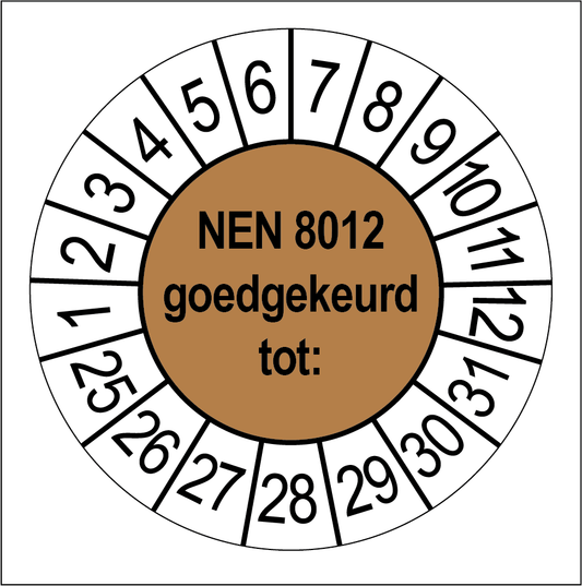 Keuringsstickers NEN 8012 Goedgekeurd Bruin - Rond 35 mm - Ricard