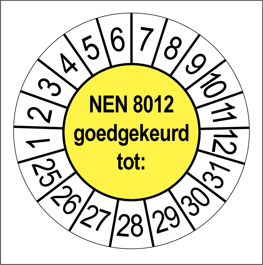 Keuringsstickers NEN 8012 Goedgekeurd Geel - Rond 35 mm - Ricard