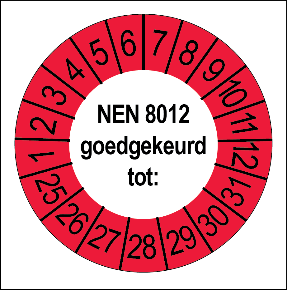Keuringsstickers NEN 8012 Goedgekeurd Rode Buitenrand - Rond 35 mm - Ricard