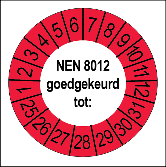 Keuringsstickers NEN 8012 Goedgekeurd Rode Buitenrand - Rond 35 mm - Ricard