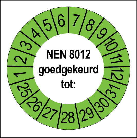 Keuringsstickers NEN 8012 Goedgekeurd Groene Buitenrand - Rond 35 mm - Ricard