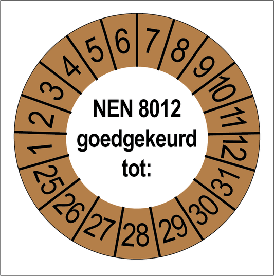 Keuringsstickers NEN 8012 Goedgekeurd Bruine Buitenrand - Rond 35 mm - Ricard