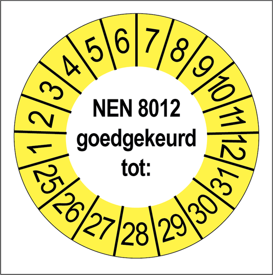 Keuringsstickers NEN 8012 Goedgekeurd Gele Buitenrand - Rond 35 mm - Ricard