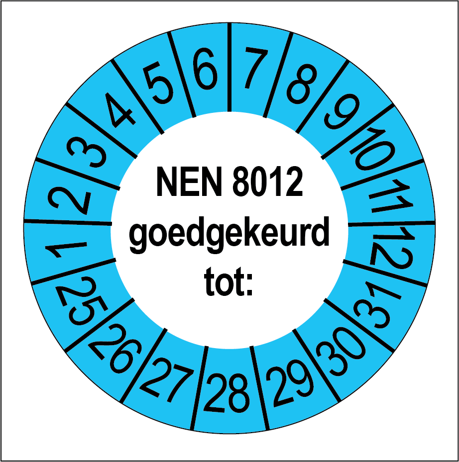 Keuringsstickers NEN 8012 Goedgekeurd Blauwe Buitenrand - Rond 35 mm - Ricard