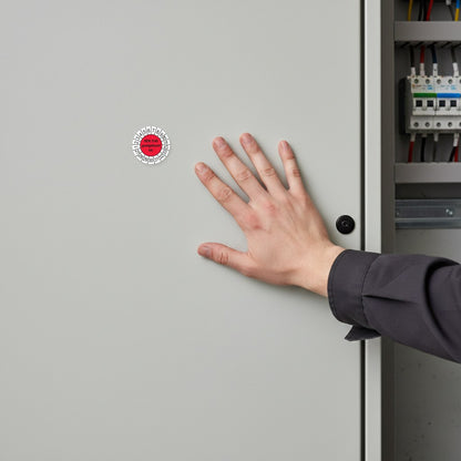 NEN 3140 keuringssticker rood 2027, aangebracht op een meterkast