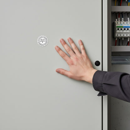 NEN 3140 keuringssticker wit 2027, aangebracht op een meterkast