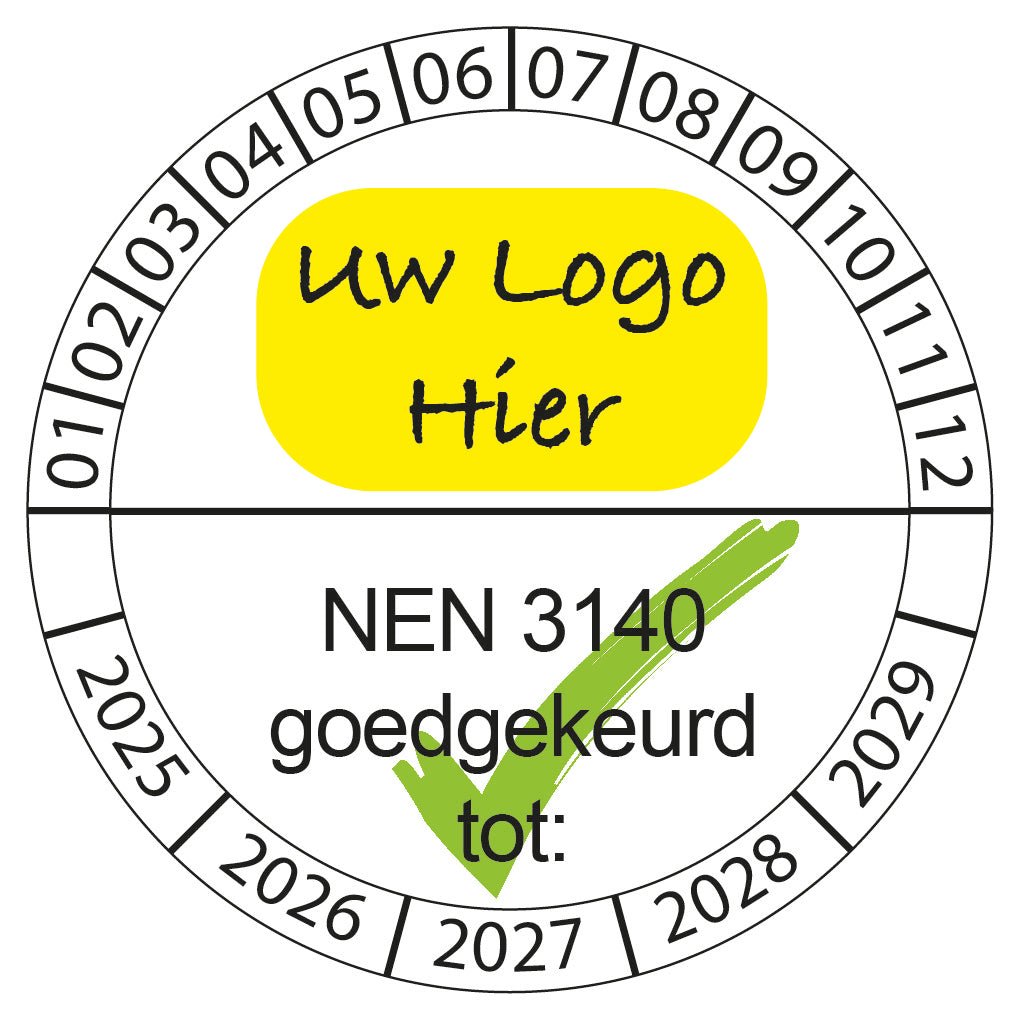 NEN3140 Keuringsstickers met Eigen Logo ontwerp logo - Ricard Pictogram stickers -