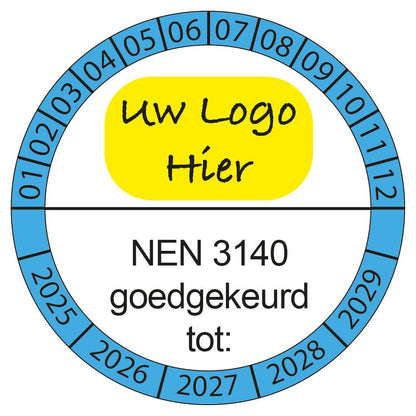 NEN3140 Keuringsstickers met Eigen Logo ontwerp logo - Ricard Pictogram stickers -