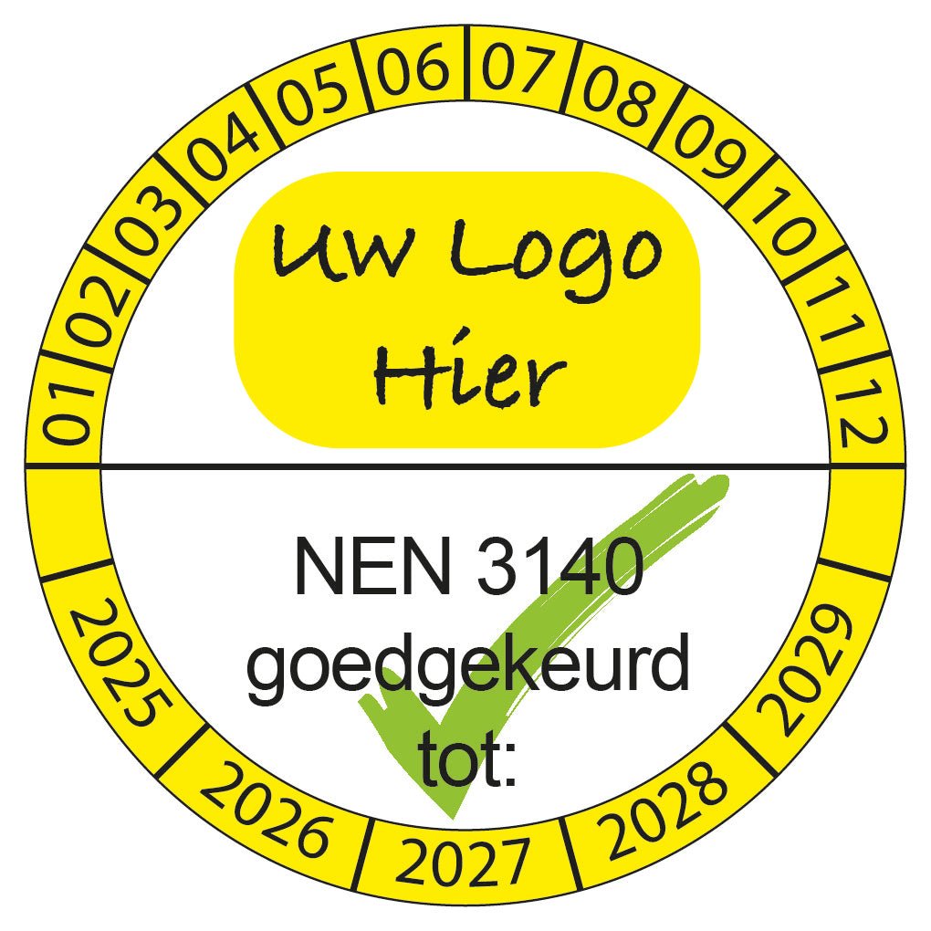 NEN3140 Keuringsstickers met Eigen Logo ontwerp logo - Ricard Pictogram stickers -