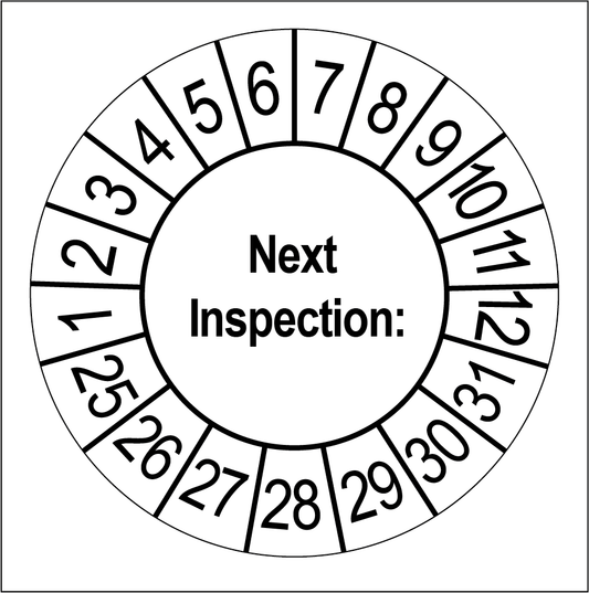 Keuringssticker Next Inspection, wit met zwarte opdruk, rond 35 mm vinyl