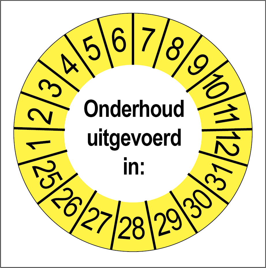 Keuringsstickers Onderhoud Uitgevoerd Gele Buitenrand - Rond 35 mm - Ricard
