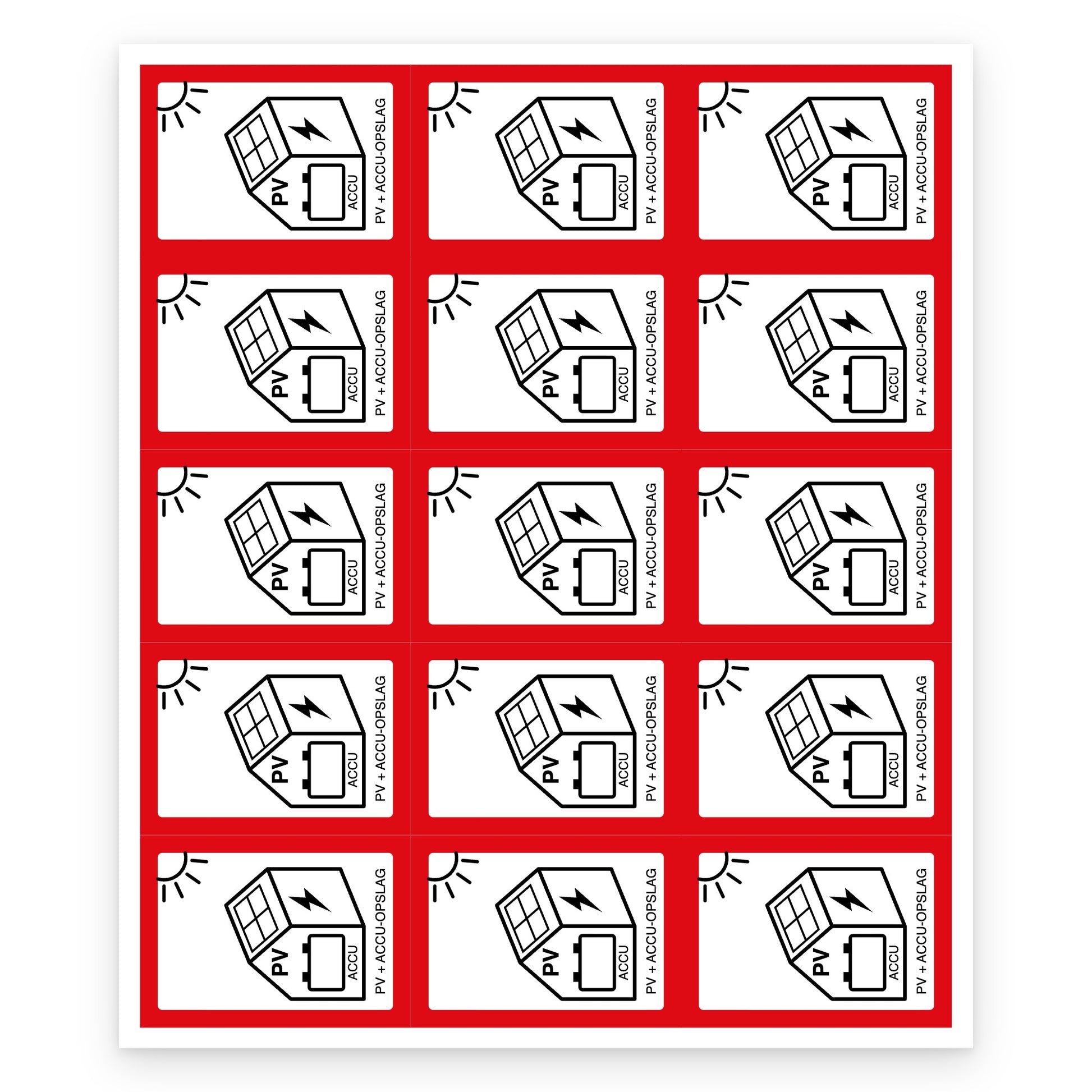 PV + ACCU sticker pictogram NEN 1010 35x50mm, set van 15 stickers - compleet vel van 15 stickers