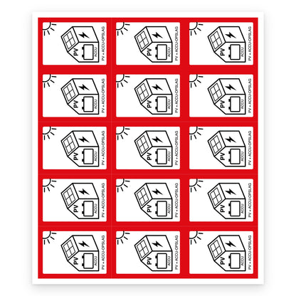 PV + ACCU sticker pictogram NEN 1010 35x50mm, set van 15 stickers - compleet vel van 15 stickers