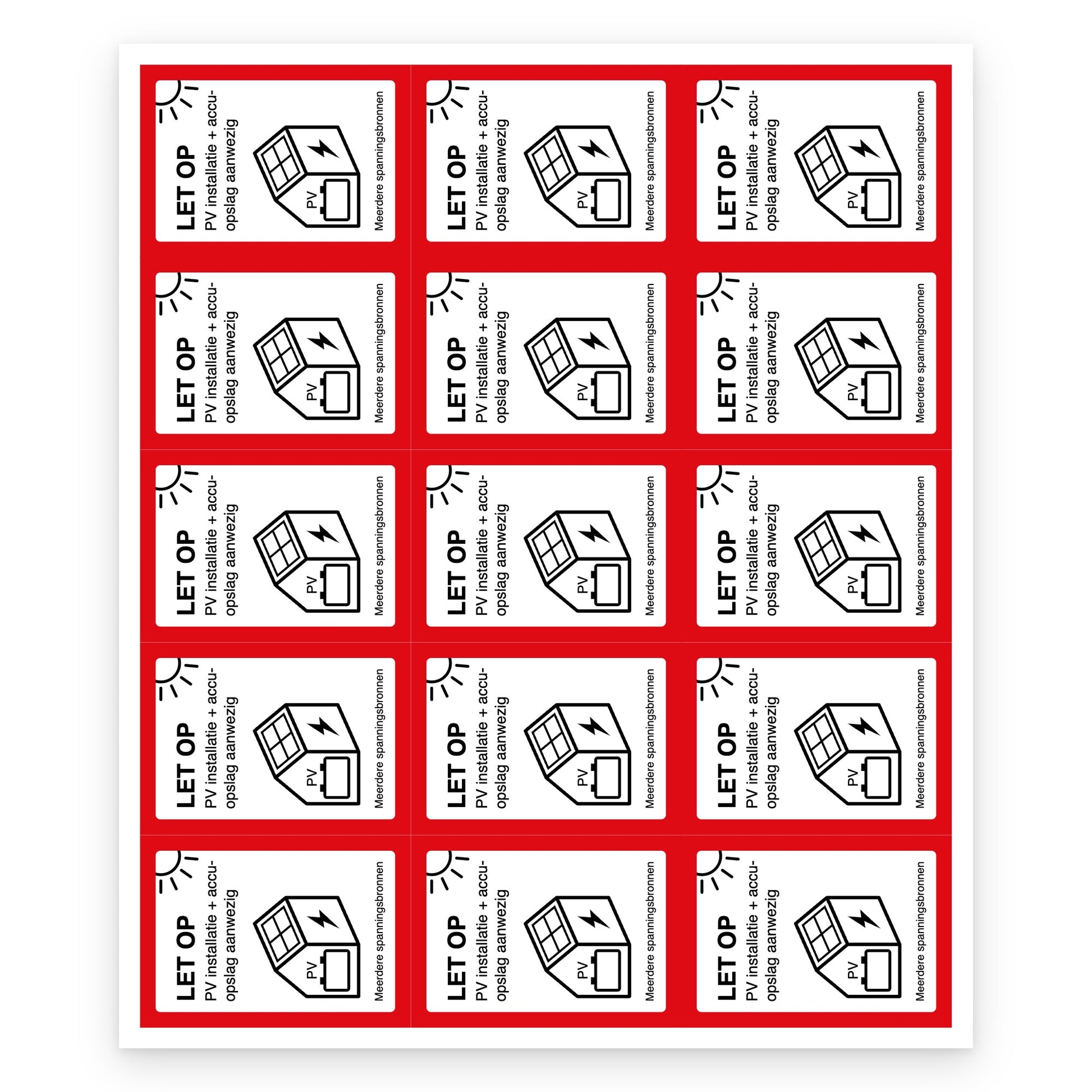 PV en accu sticker NEN 1010 35x50mm, set van 15 stickers - compleet vel van 15 stickers