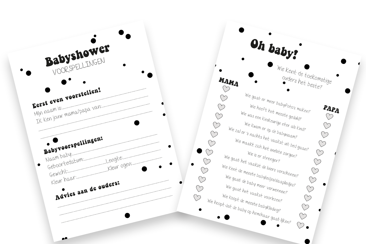 20x leuke Quiz | Babyshower | spelletje invulkaarten (A5 formaat) Quiz2