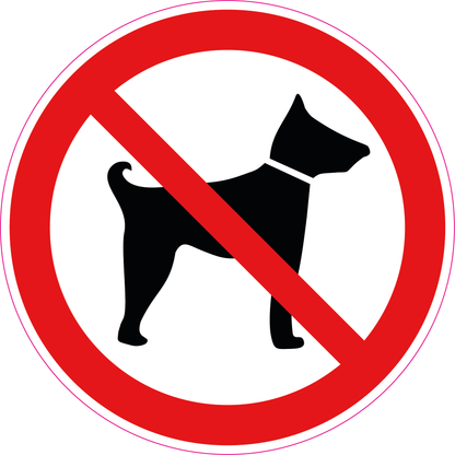 Verboden voor honden sticker, rood-wit rond pictogram (ISO 7010 P021), 20 cm