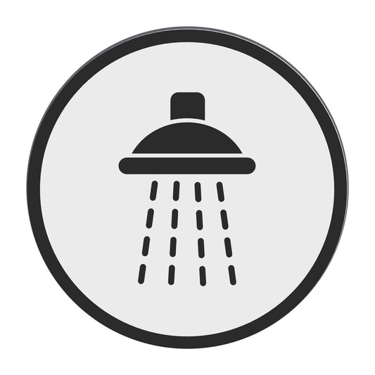 Bordje Douche, 12,5 cm rond, Wit-Zwart