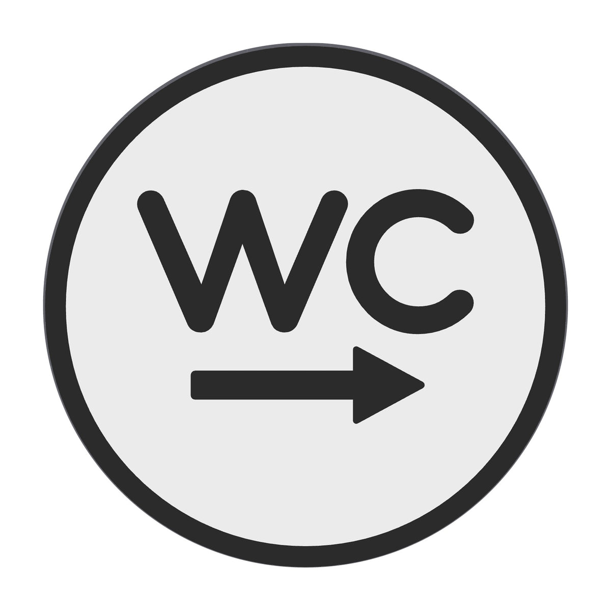 WC-bordje met pijl naar rechts, 12,5 cm rond, Wit-Zwart