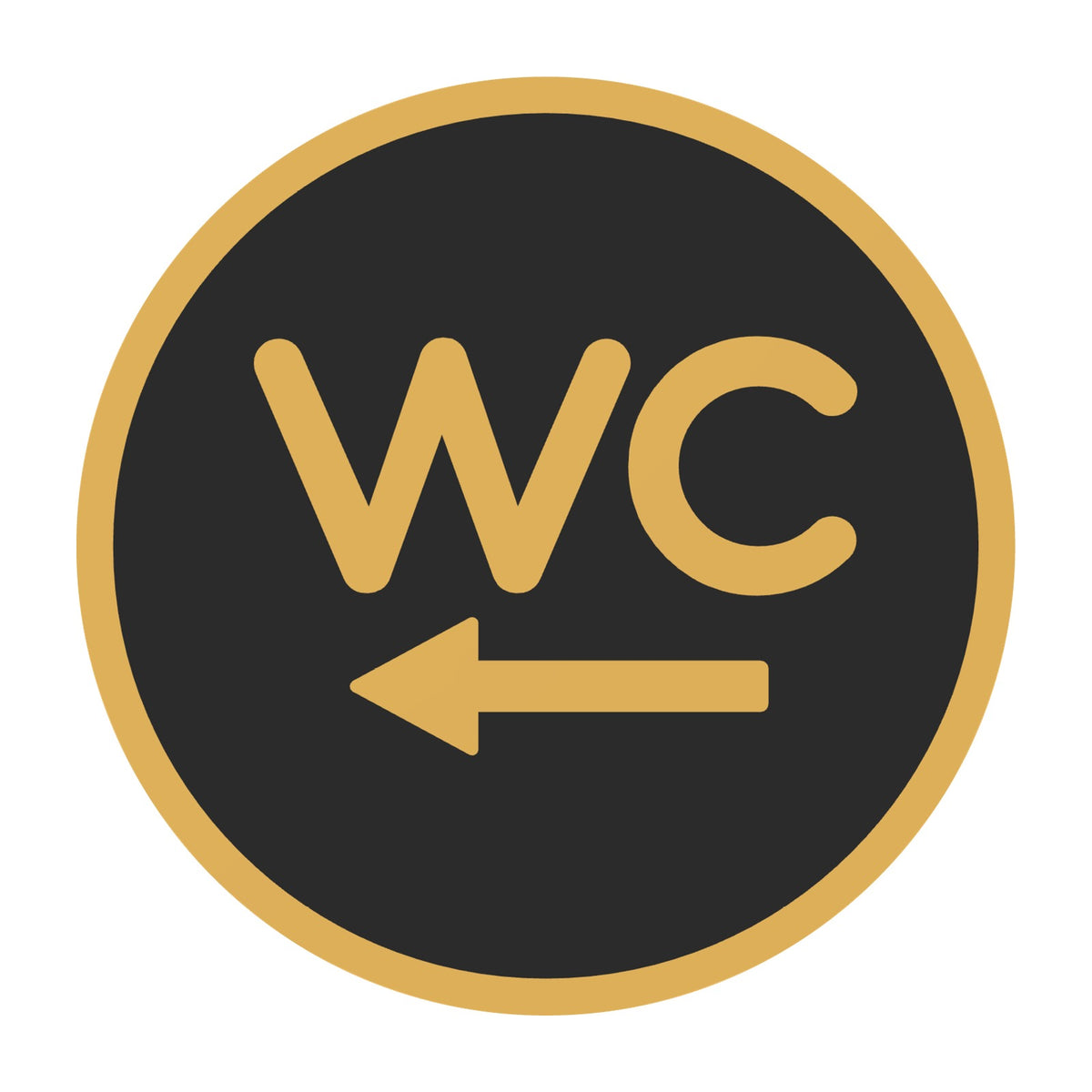 WC-bordje met pijl naar links, 12,5 cm rond, Zwart-Goud