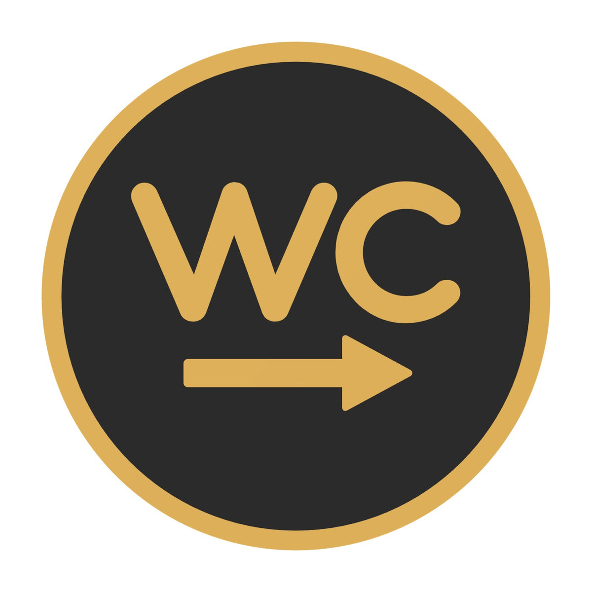 WC-bordje met pijl naar rechts, 12,5 cm rond, Zwart-Goud