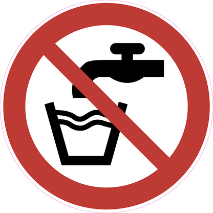 Geen drinkwater sticker, ISO 7010 P005, rood-wit rond pictogram, 20 cm