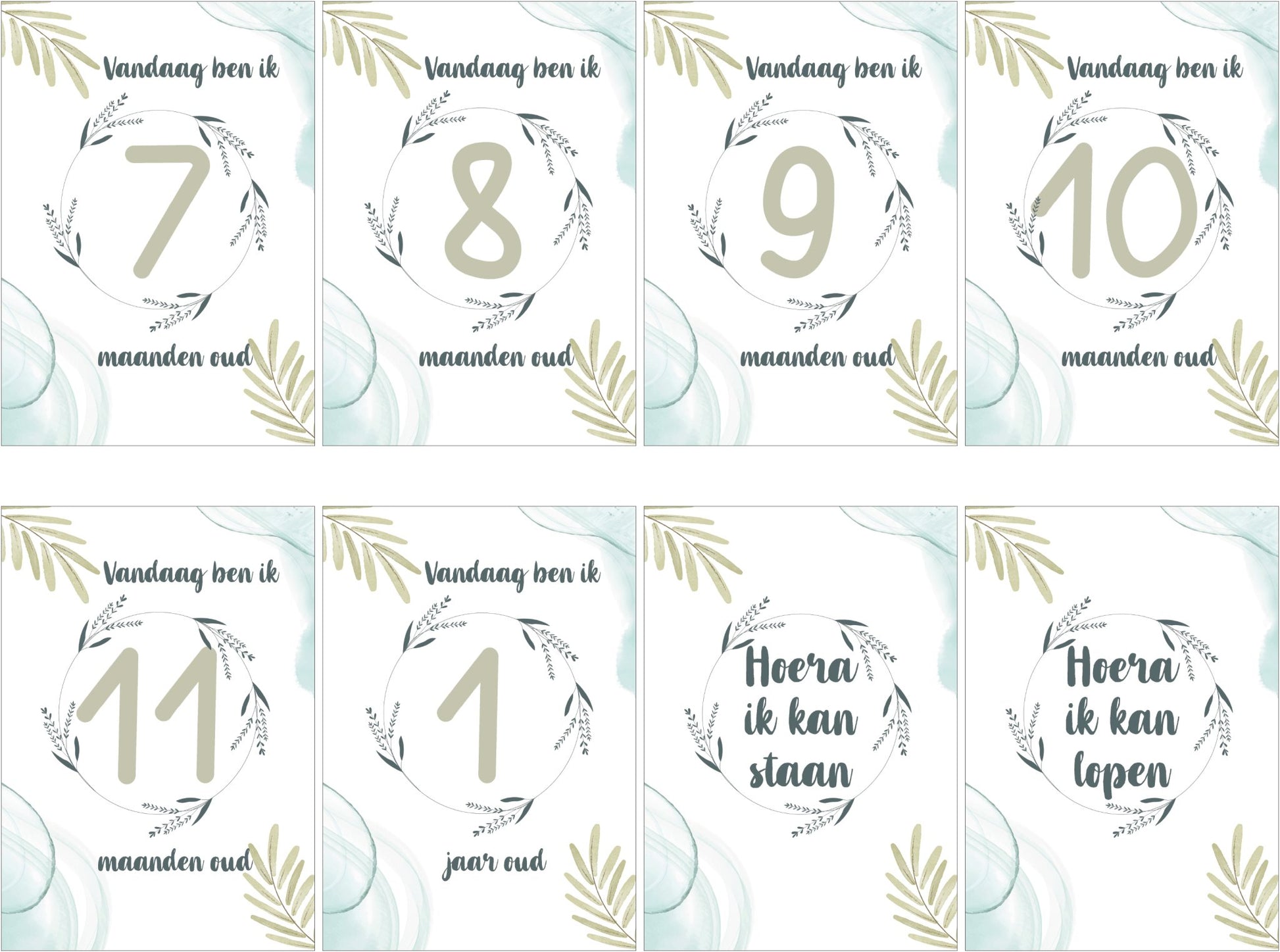 Set van 24x Mijlpaalteksten en 25 Babyshowerkaarten | Grote kaarten (148 mm bij 210 mm) - Ricard Pictogram stickers -