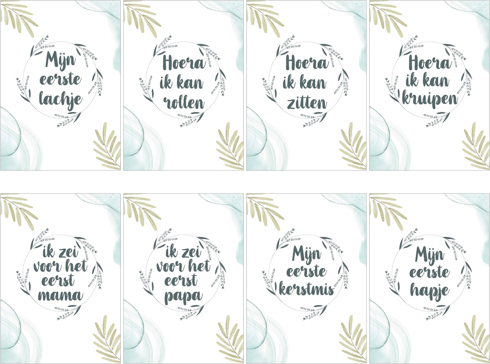 Set van 24x Mijlpaalteksten en 25 Babyshowerkaarten | Grote kaarten (148 mm bij 210 mm) - Ricard Pictogram stickers -