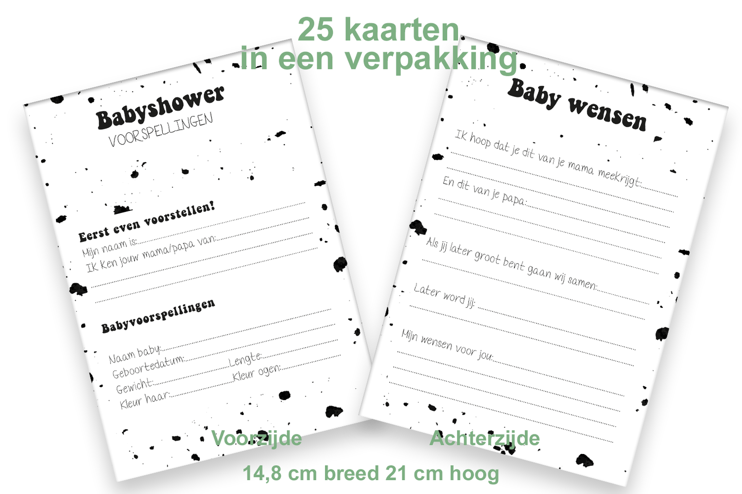 Set van 24x Mijlpaalteksten en 25 Babyshowerkaarten | Grote kaarten (148 mm bij 210 mm) - Ricard Pictogram stickers -