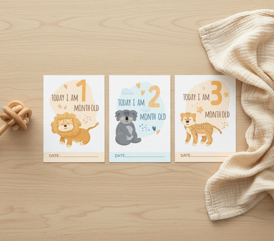 Engelse milestone cards sfeerfoto op houten tafel