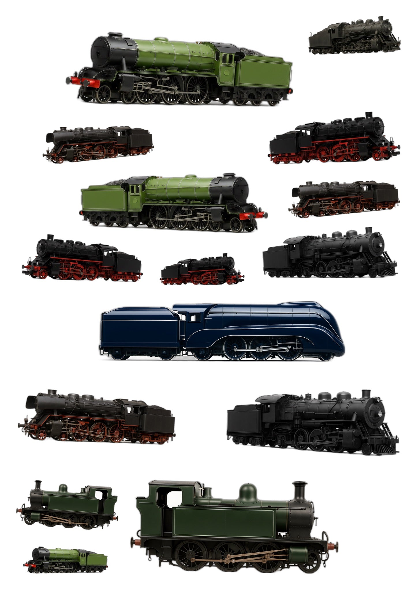 Stickervel A4 met 15 stoomlocomotief-stickers, vel 1 van 2