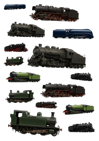 Stickervel A4 met 15 stoomlocomotief-stickers, vel 2 van 2