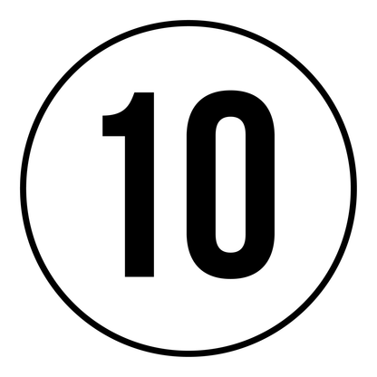 Tempo 10 sticker, rond zwart-wit met zwarte rand, weerbestendig vinyl