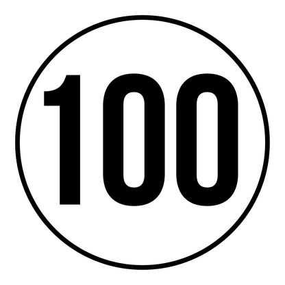 Tempo 100 sticker, rond zwart-wit met zwarte rand, weerbestendig vinyl