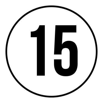 Tempo 15 sticker, rond zwart-wit met zwarte rand, weerbestendig vinyl