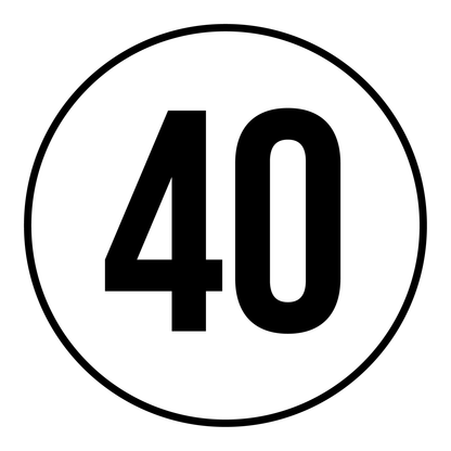 Tempo 40 sticker, rond zwart-wit met zwarte rand, weerbestendig vinyl