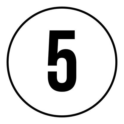 Tempo 5 sticker, rond zwart-wit met zwarte rand, weerbestendig vinyl