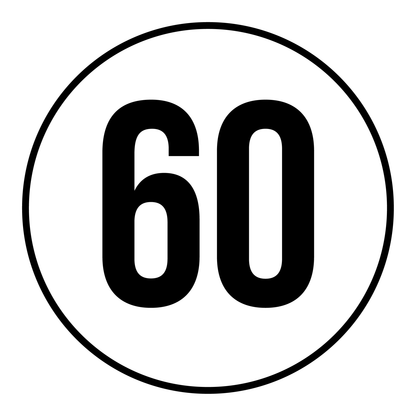 Tempo 60 sticker, rond zwart-wit met zwarte rand, weerbestendig vinyl
