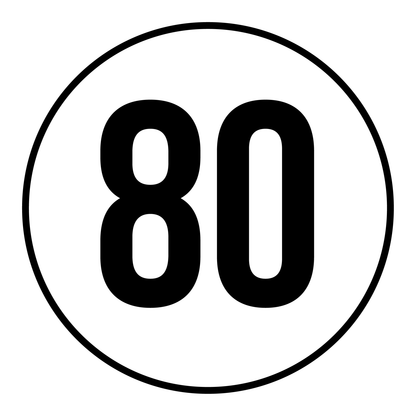 Tempo 80 sticker, rond zwart-wit met zwarte rand, weerbestendig vinyl