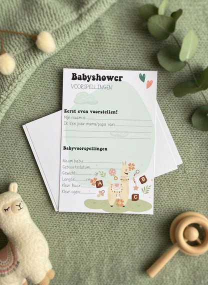 Babyshower XL pakket sfeerfoto met lama op groene babydeken