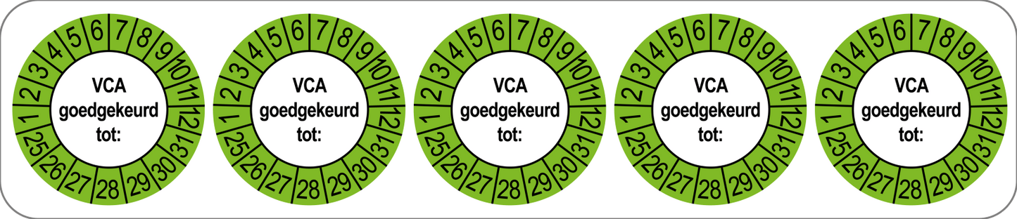 VCA Keuringsstickers | 50 stuks (10 strips) | 35mm Rond | Vinyl | Goedgekeurd - Ricard Pictogram stickers - 8718133053344